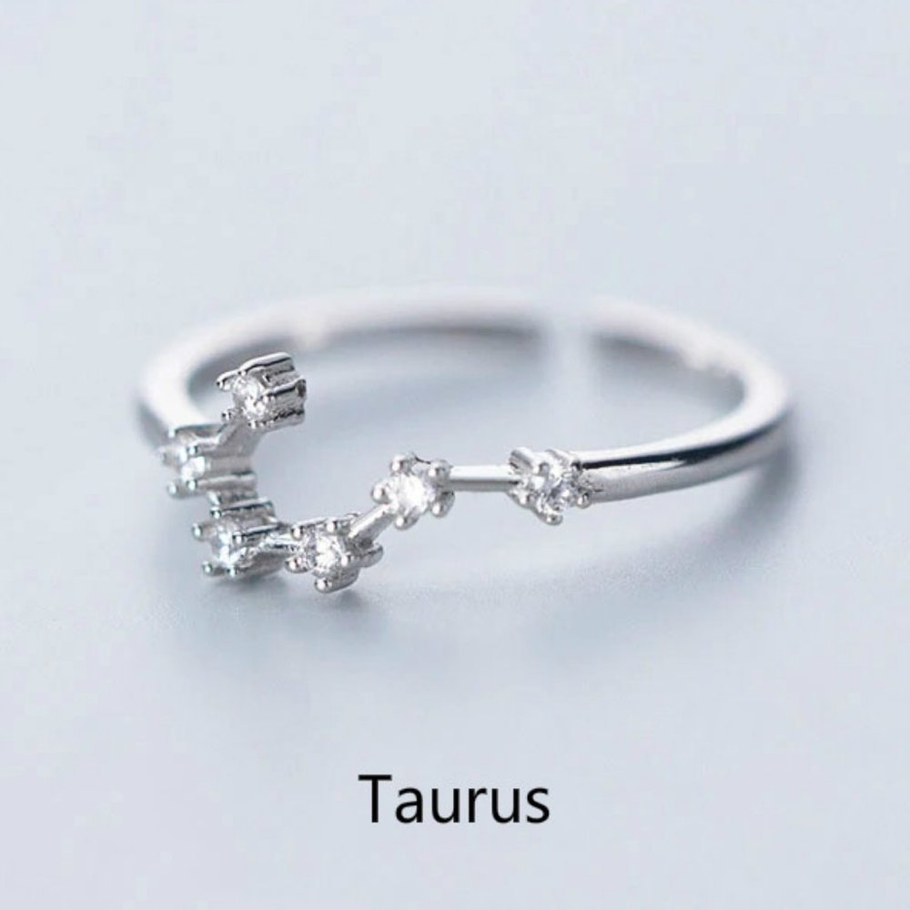 *925 Sterling Silver Zodiac Resizable Ring-Taurus